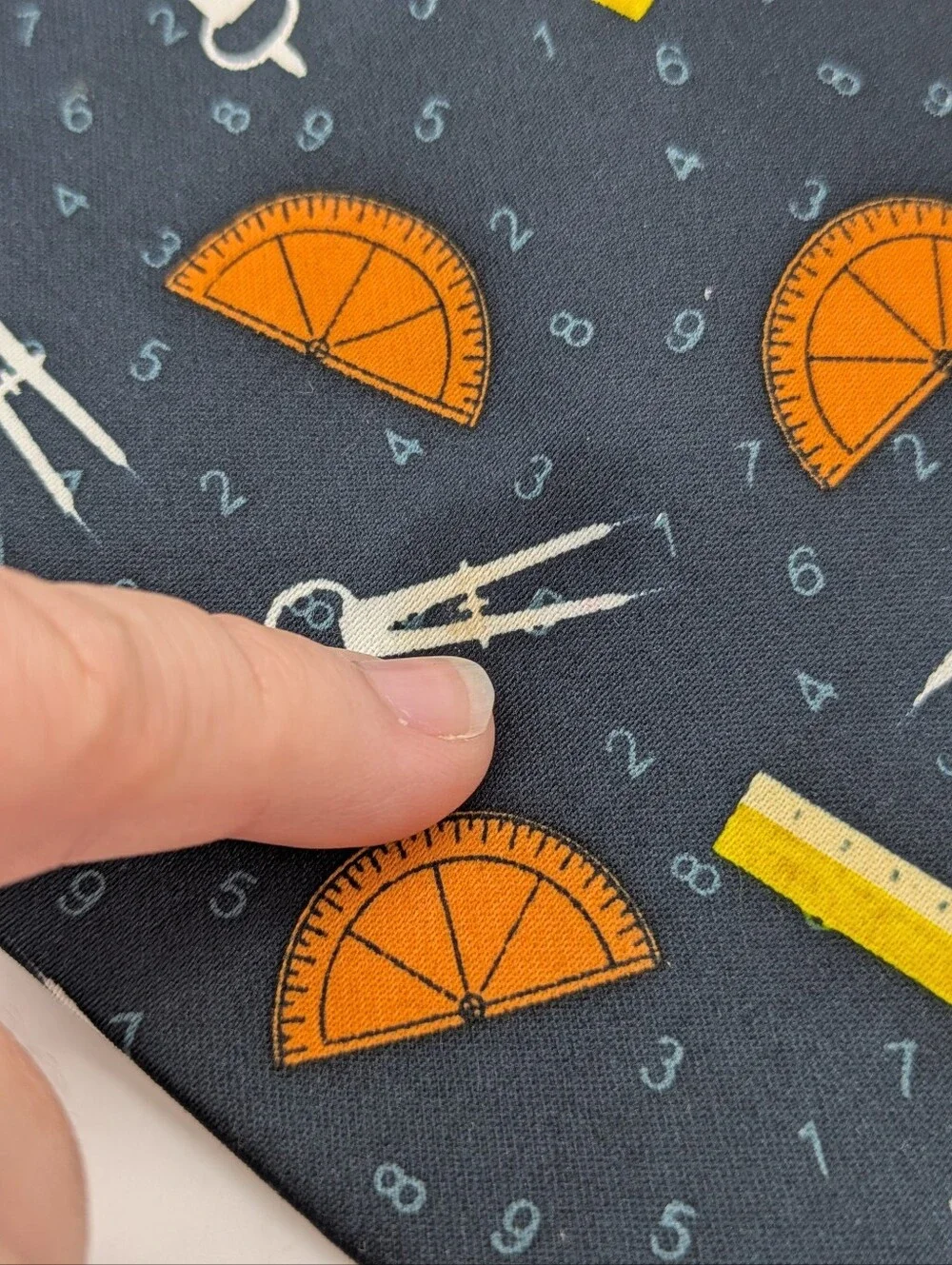 Vintage Parquet Yellow Orange Mathematics Ruler Protractor Compass Mens Neck Tie